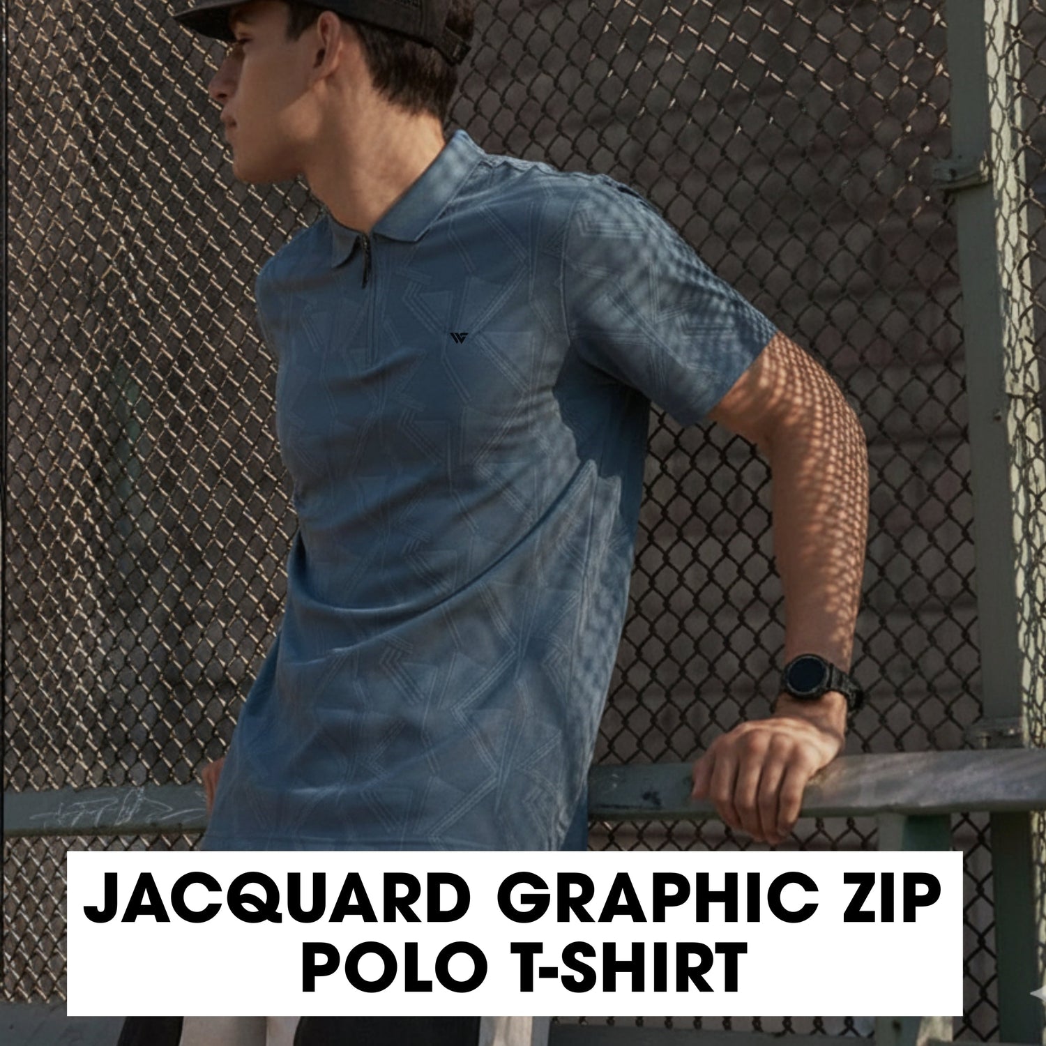 Jacquard Graphic Zip Polo T-Shirt