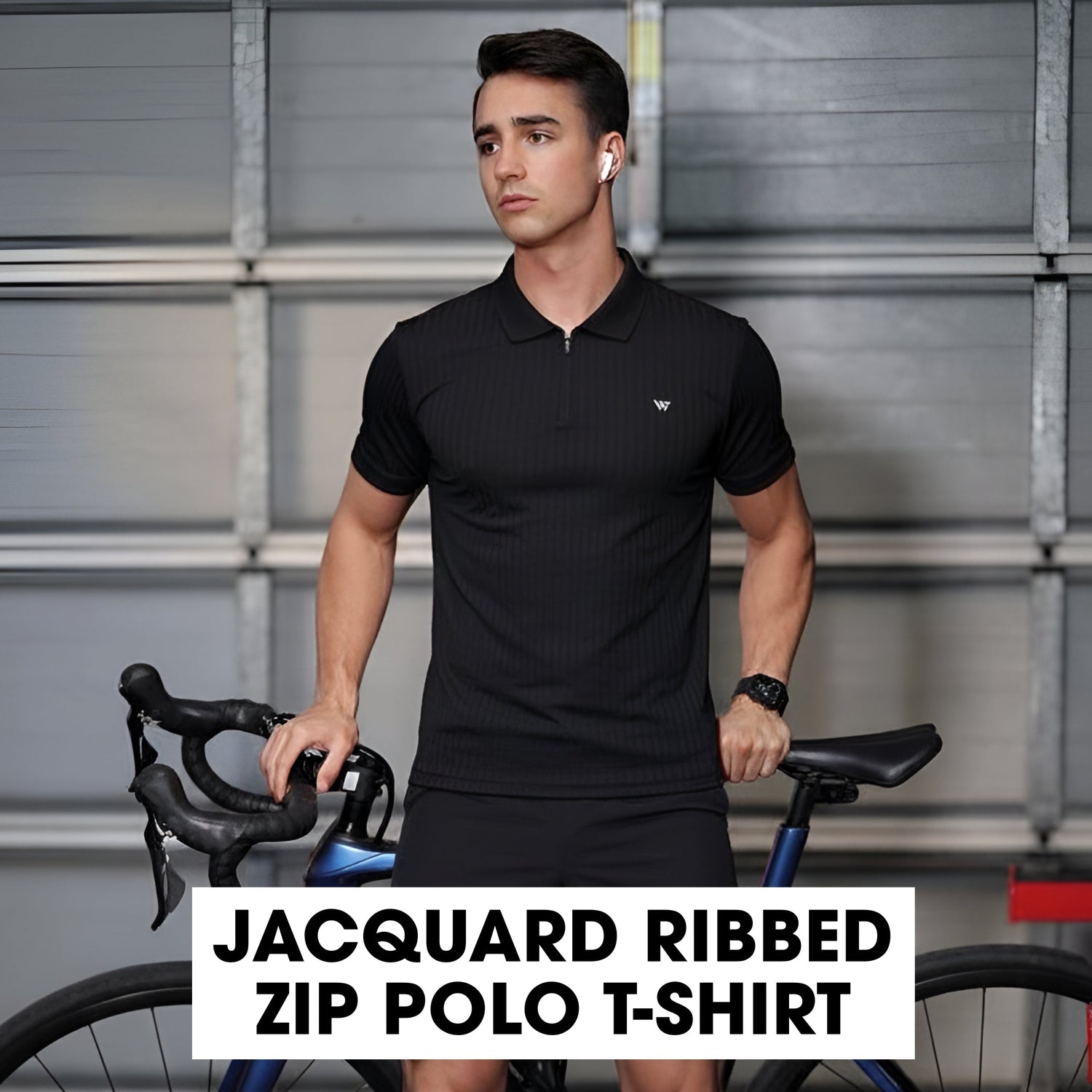 Jacquard Ribbed Zip Polo T-Shirt