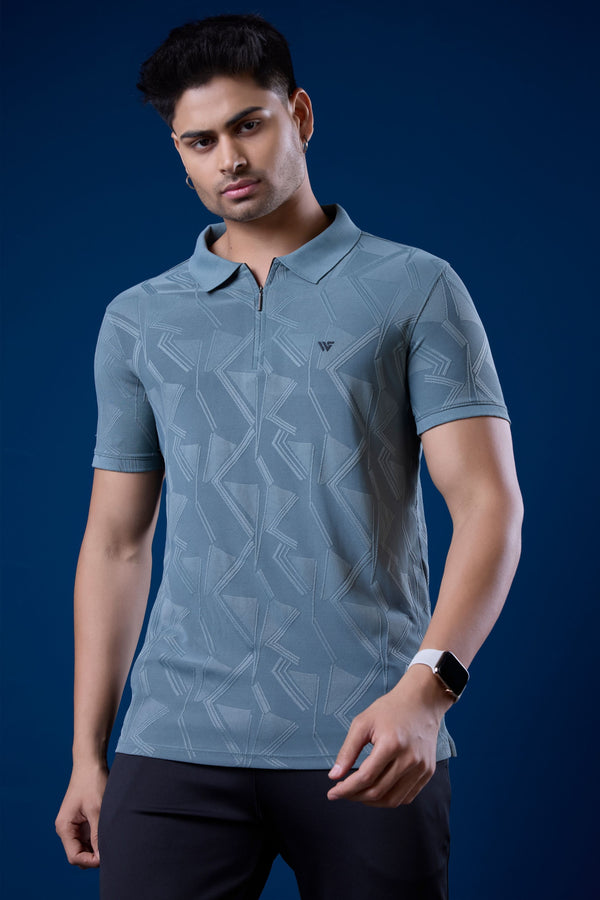 Jacquard Graphic Zip Polo T-Shirt