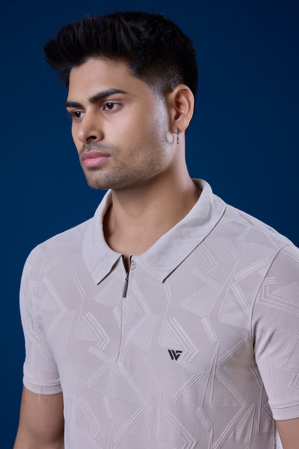 Jacquard Graphic Zip Polo T-Shirt