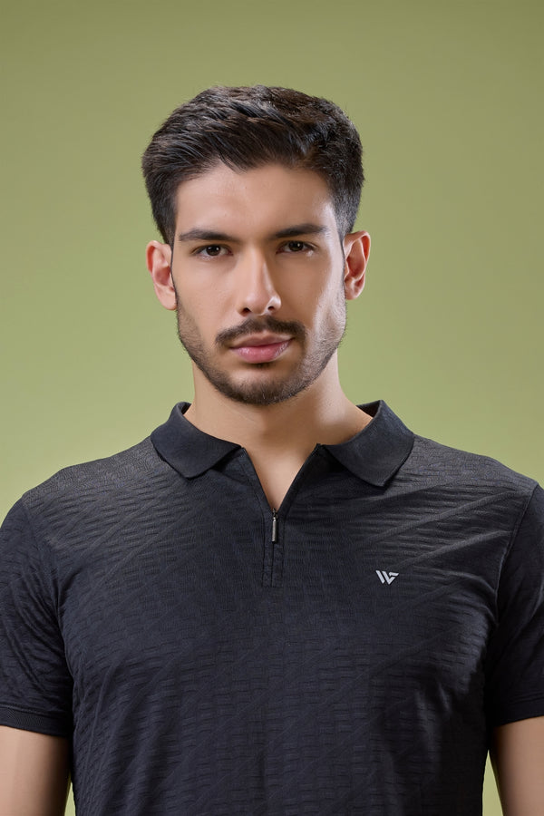 Jacquard Striped Texture Polo T-shirt