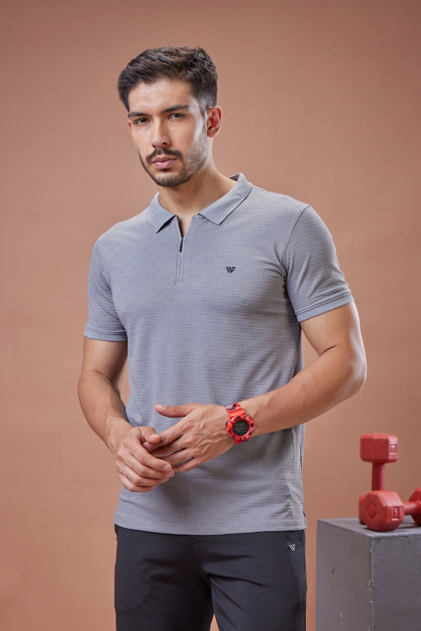 Check Jacquard Textured Polo T-Shirt