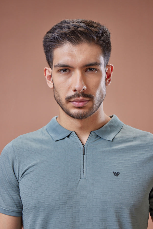 Check Jacquard Textured Polo T-Shirt