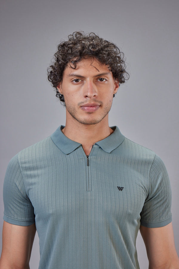 Jacquard Ribbed Zip Polo T-Shirt